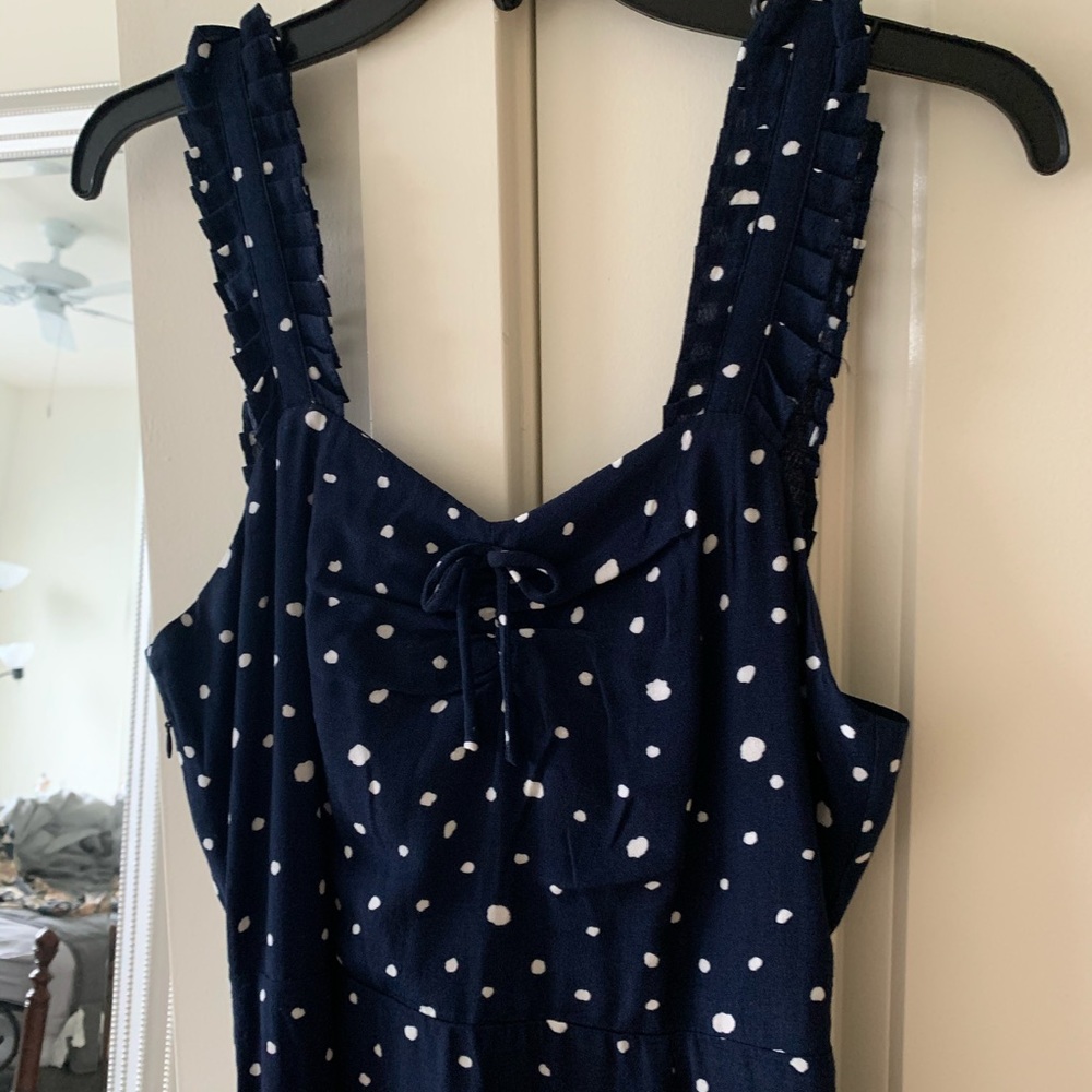 AQUA Navy Polkadot Dress